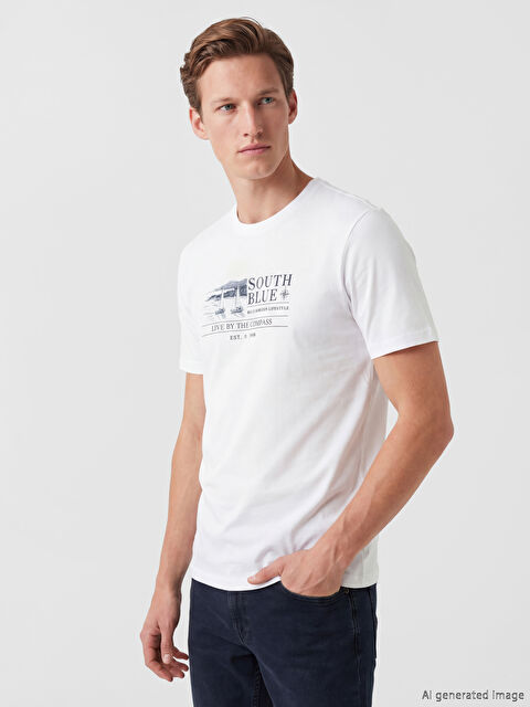 SOUTHBLUE Bisiklet Yaka Baskılı Erkek Tişört