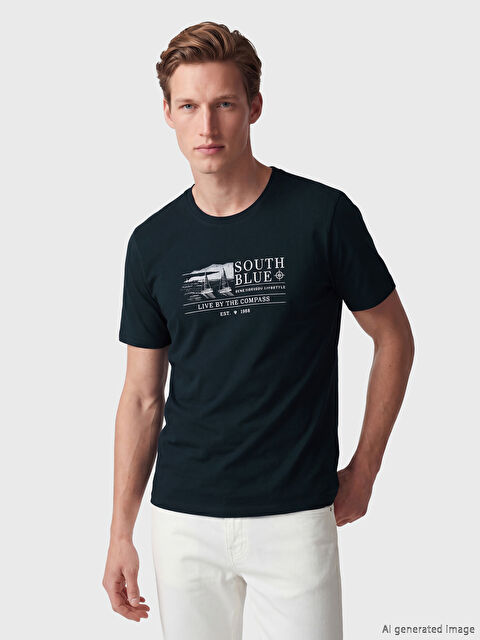 SOUTHBLUE Bisiklet Yaka Baskılı Erkek Tişört