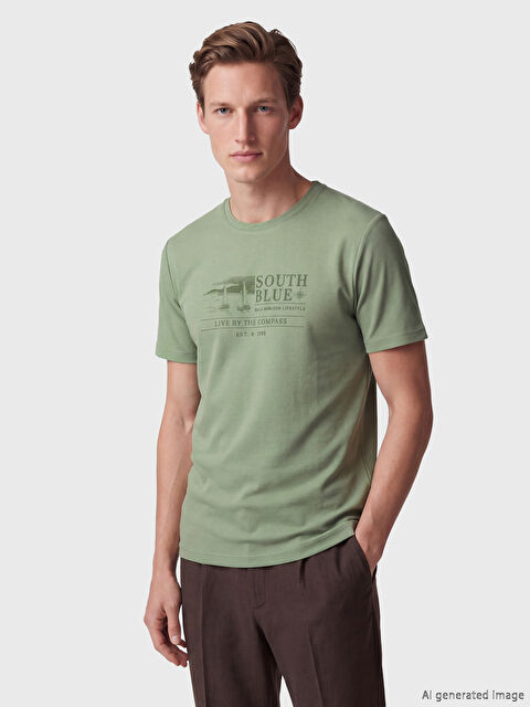 SOUTHBLUE Bisiklet Yaka Baskılı Erkek Tişört