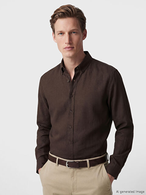 SOUTHBLUE Regular Fit Keten Karışımlı Erkek Gömlek
