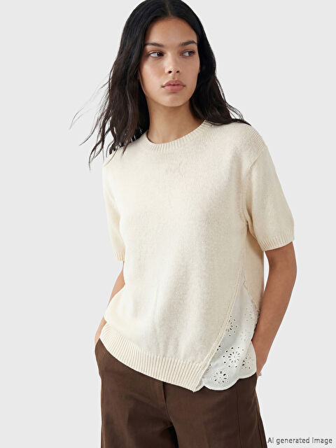 LCW Vision Bisiklet Yaka Dantel Detaylı Kadın Triko Kazak