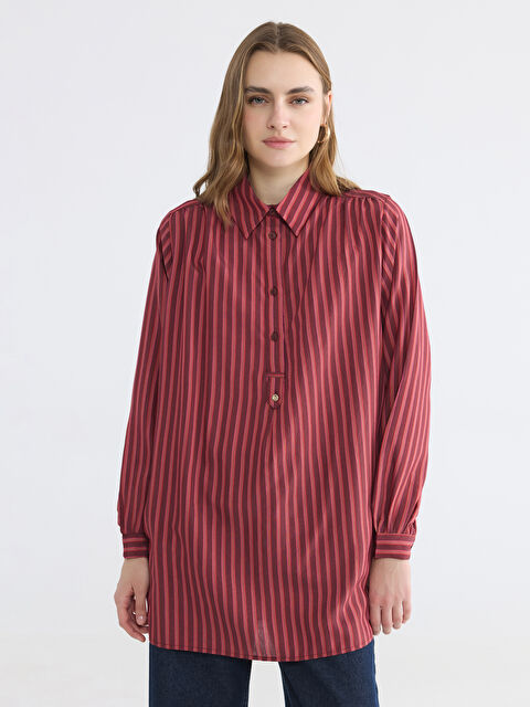 LCW EVERYDAY Gömlek Yaka Çizgili Oversize Kadın Tunik