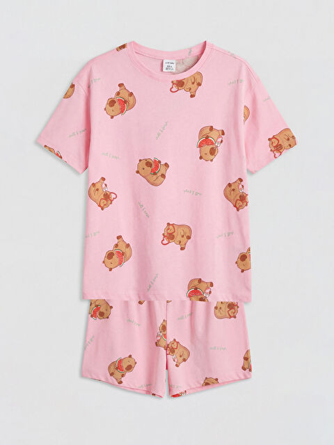 LCW Kids Baskılı Kız Çocuk Şortlu Pijama Takımı - S6Q530Z4-LT9