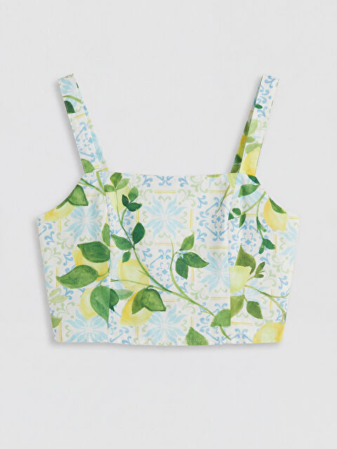 XSIDE Kare Yaka Limon Baskılı Crop