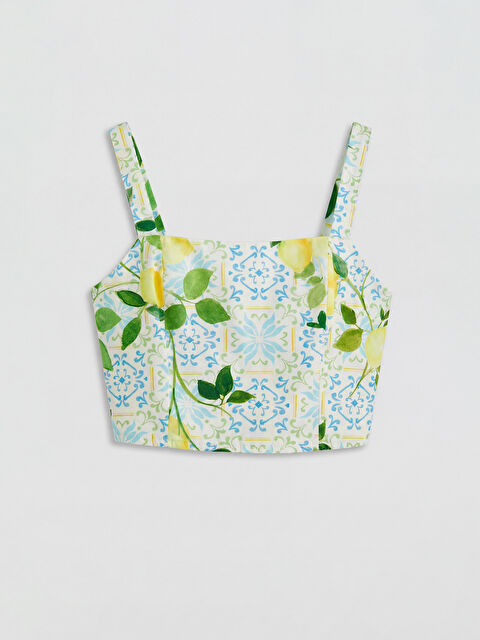 XSIDE Kare Yaka Desenli Crop Bluz