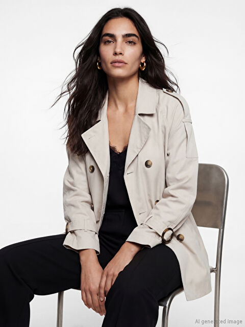 LCW Vision معطف ترنش نسائي مزود بحزام وبصفين من الأزرار