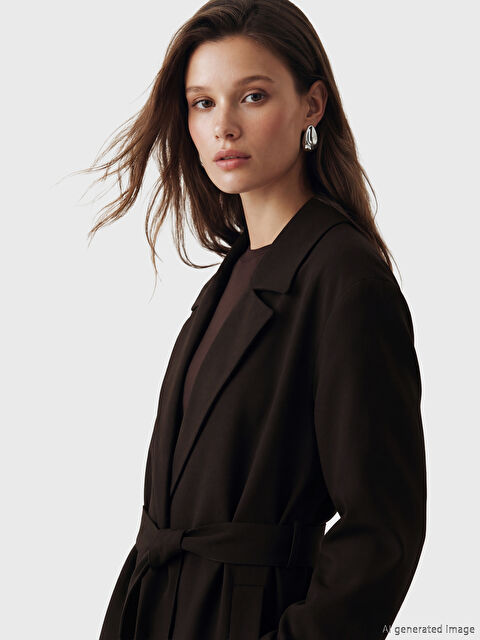 LCW Modest Ceket Yaka Kuşaklı Kadın Kaban