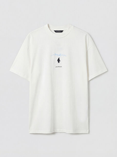 LCW Modest Bisiklet Yaka Baskılı Kadın Tişört - S6Q633Z8-R9J