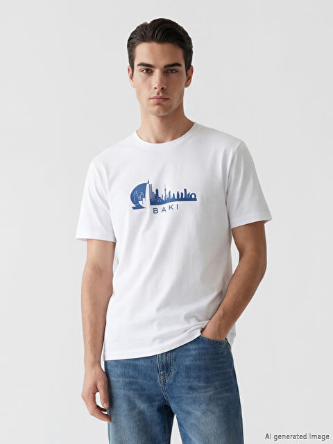 LCWAIKIKI Classic Bisiklet Yaka Baskılı Erkek Tişört