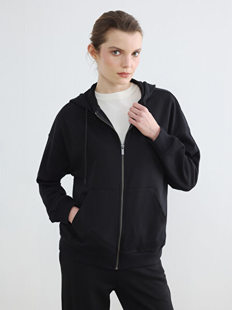LCW EVERYDAY Kapüşonlu Oversize Kadın Fermuarlı Sweatshirt