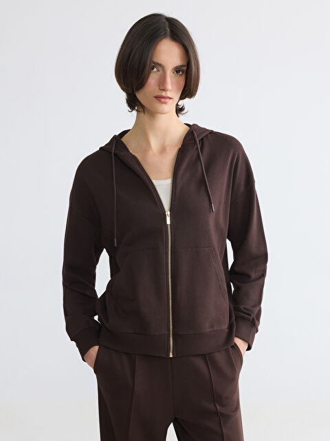 LCWAIKIKI Basic Kapüşonlu Oversize Kadın Fermuarlı Sweatshirt