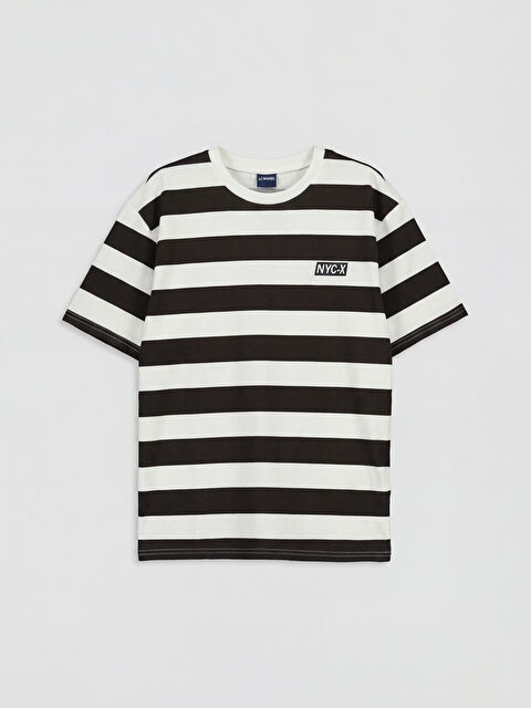 LCW Kids Bisiklet Yaka Çizgili Erkek Çocuk Tişört