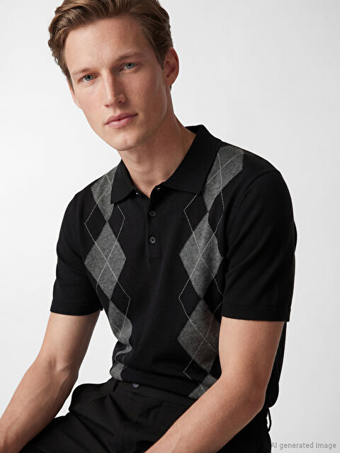 SOUTHBLUE Polo Yaka Baklava Desenli Erkek Triko Tişört