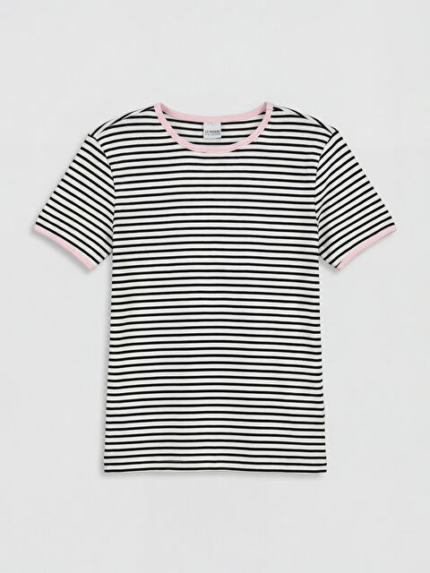 LCW Kids Bisiklet Yaka Çizgili Kız Çocuk Tişört - S6Q744Z4-LU7