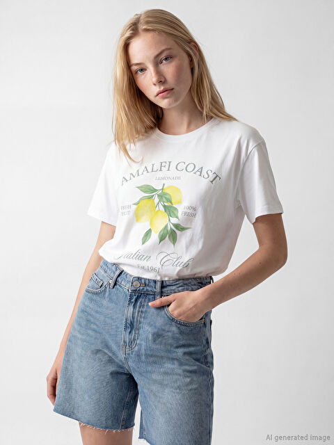 XSIDE Bisiklet Yaka Baskılı Kadın Tişört