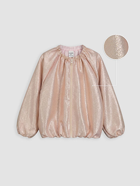 LC WAIKIKI Uzun Kollu Büzgülü Yaka Kız Çocuk Bomber Ceket