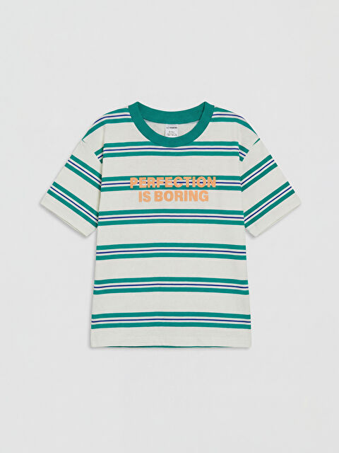 LCW Kids Bisiklet Yaka Çizgili Erkek Çocuk Tişört