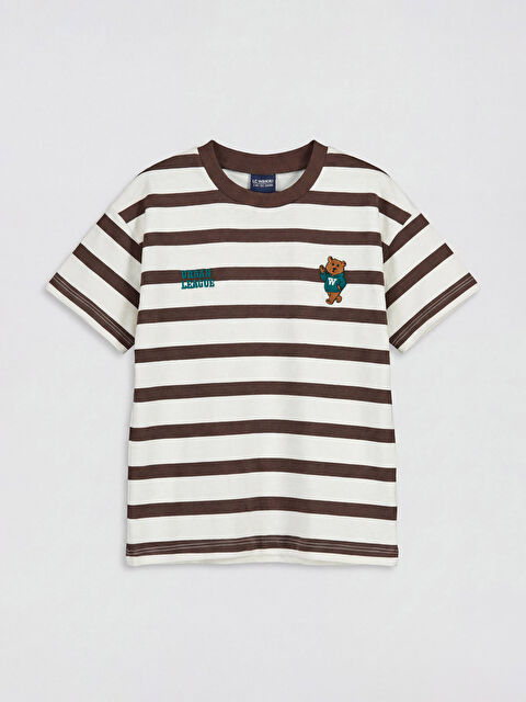 LCW Kids Bisiklet Yaka Çizgili Erkek Çocuk Tişört