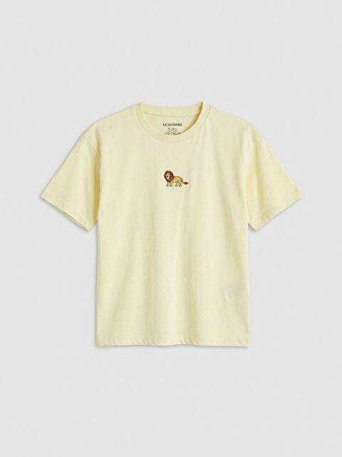 LCW Kids Bisiklet Yaka Nakışlı Erkek Çocuk Tişört