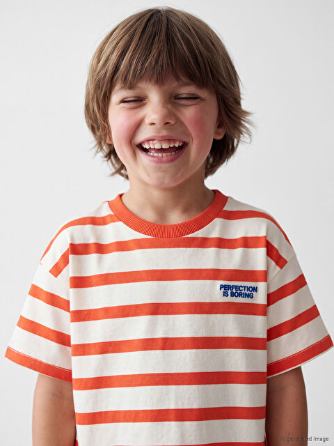 LCW Kids Bisiklet Yaka Çizgili Erkek Çocuk Tişört