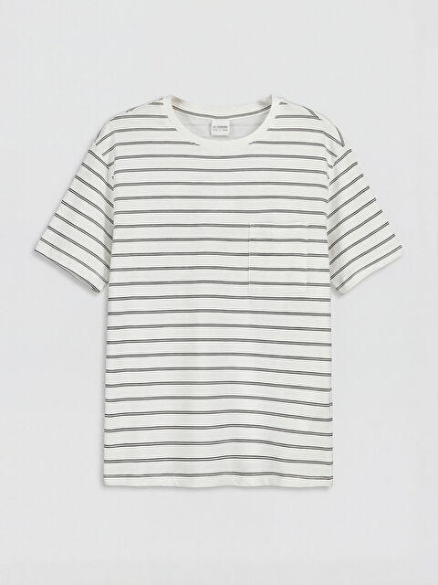 LCW Kids Bisiklet Yaka Çizgili Erkek Çocuk Pijama Üstü