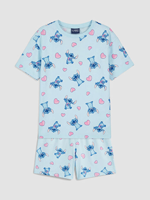 LCW Kids Stitch Baskılı Kız Çocuk Şortlu Pijama Takımı