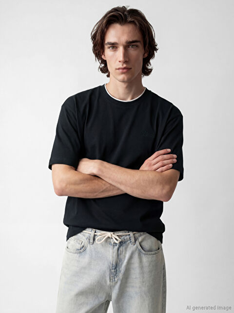 XSIDE Bisiklet Yaka Erkek Tişört - S6Q997Z8-CVL