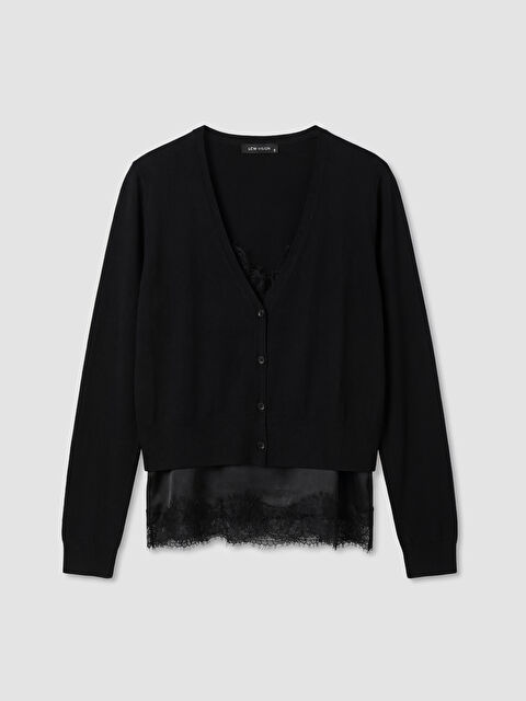 LCW Vision V Yaka Dantel Detaylı Kadın Triko Hırka - S6R033Z8-CVL