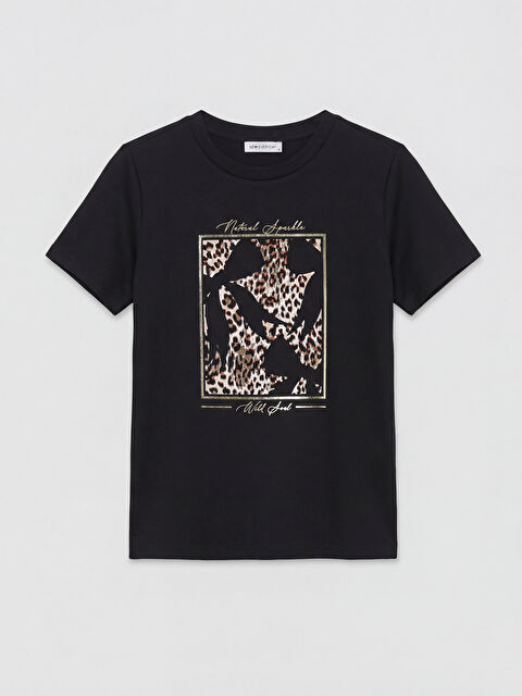 LCWAIKIKI Classic Bisiklet Yaka Baskılı Kadın Tişört - S6R059Z8-CVL