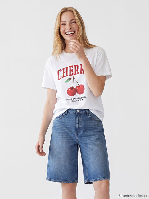 XSIDE Bisiklet Yaka Baskılı Kadın Tişört