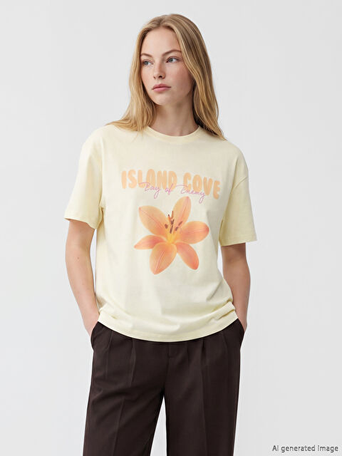 XSIDE Bisiklet Yaka Baskılı Kadın Tişört