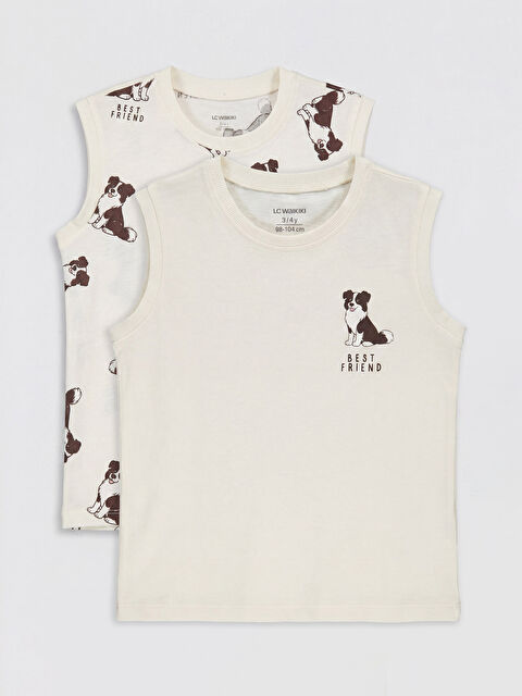 LCW Kids Bisiklet Yaka Baskılı Erkek Çocuk Atlet 2'li