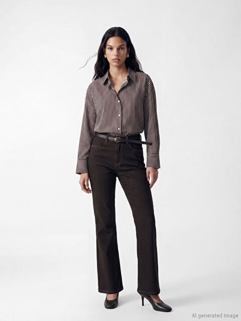 LCW Jeans Beli Kemerli Flare Kadın Jean Pantolon