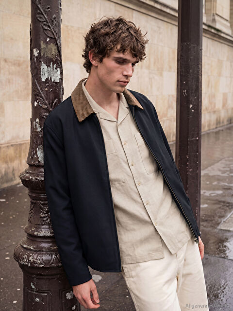 LCW Vision Standart Kalıp Kadife Yakalı Erkek Mont