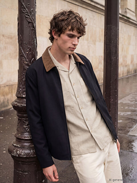 LCW Vision Standart Kalıp Kadife Yakalı Erkek Mont