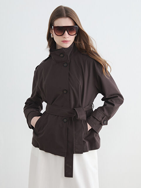 LCW Modest Dik Yaka Kuşaklı Kadın Trençkot - S6R213Z8-HEC