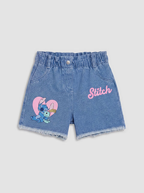 LCW Kids Lilo & Stitch Baskılı Kız Çocuk Jean Şort