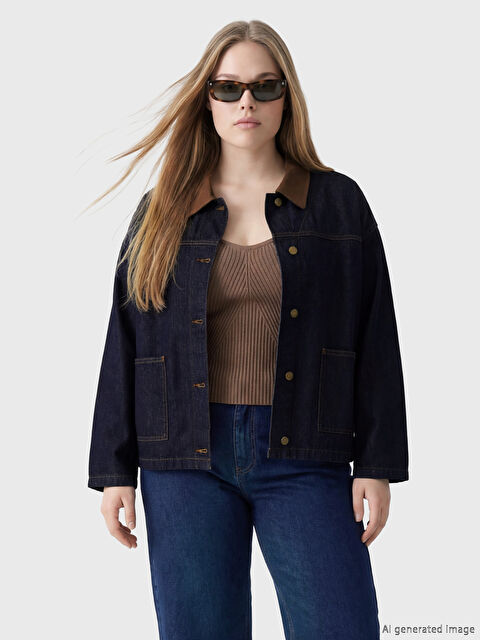 Soulife Kadife Gömlek Yaka Kadın Jean Ceket