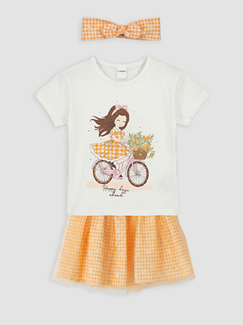 LCW Kids Kız Çocuk Tişört, Etek ve Saç Bandı