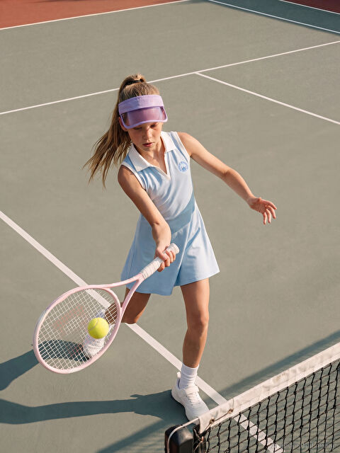 LCW Kids Polo Yaka Stitch Baskılı Kız Çocuk Elbise