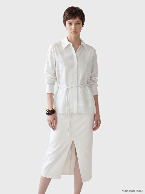 Soulife Çizgili Kuşaklı Kadın Gömlek