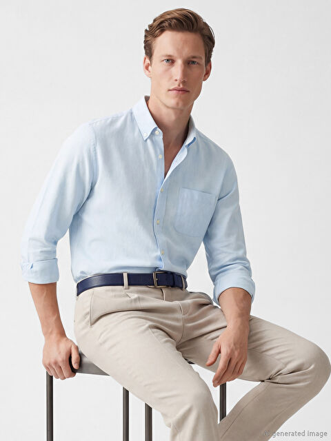 SOUTHBLUE Regular Fit Keten Karışımlı Erkek Gömlek