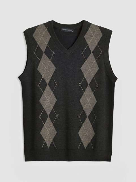 LCWAIKIKI Classic V Yaka Baklava Desenli Erkek Triko Süveter - S6R322Z8-L8N