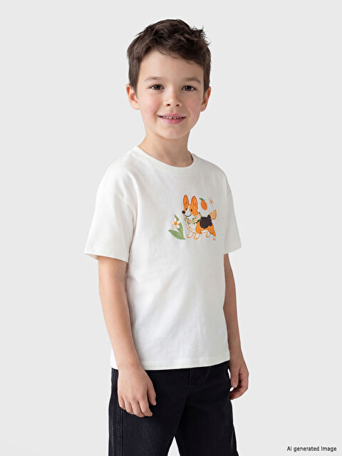 LCW Kids Bisiklet Yaka Baskılı Erkek Çocuk Tişört