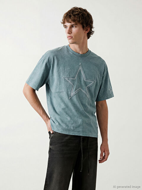 LC WAIKIKI Bisiklet Yaka Nakışlı Erkek Tişört - S6OO29Z8-GGH