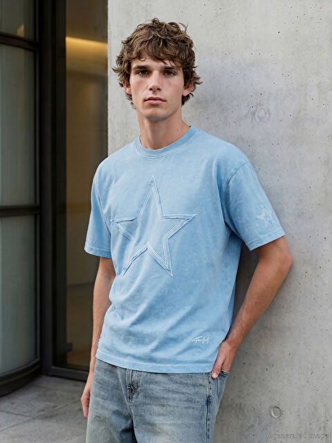 XSIDE Bisiklet Yaka Nakışlı Erkek Tişört