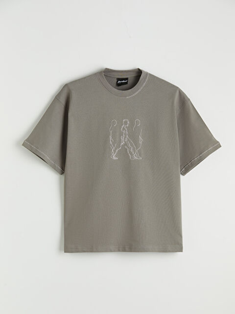 LC WAIKIKI Bisiklet Yaka Nakışlı Erkek Tişört - S6OO30Z8-CWL