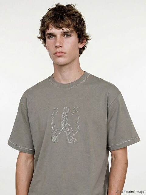 LC WAIKIKI Bisiklet Yaka Nakışlı Erkek Tişört - S6OO30Z8-CWL