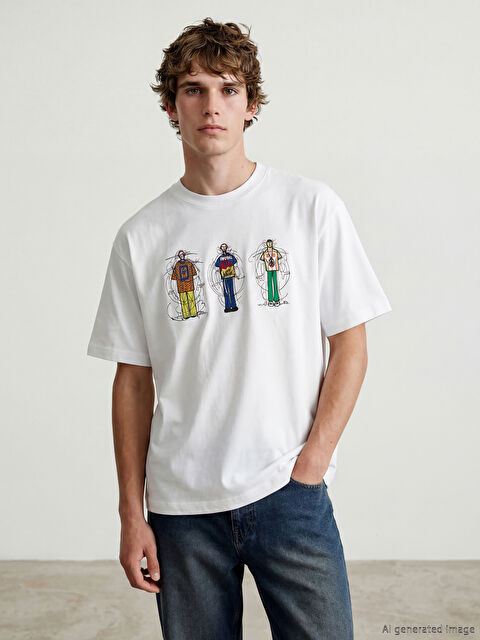 XSIDE Bisiklet Yaka Nakışlı Erkek Tişört - S6OO31Z8-J5E