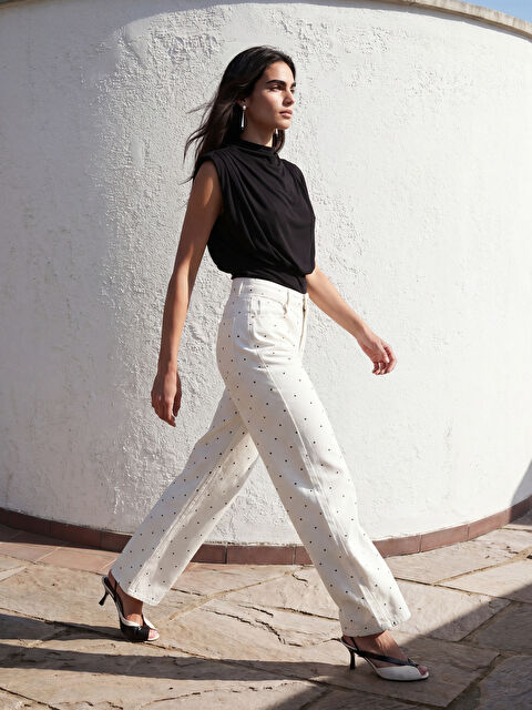 LCW Jeans Puantiyeli Straight Fit Kadın Jean Pantolon